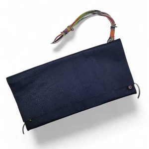 Custom Made Leather Black Pebble Grain Clutch w/ Multicolor Leather Wristlet - Picture 1 of 7
