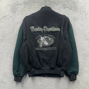 Vtg Harley Davidson Merino Wool Leather Varsity Biker Jacket Black Men's Small - Picture 1 of 8