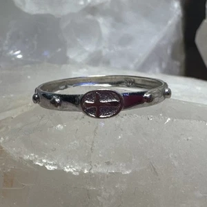 ANILLO ROSARIO BANDA ORO BLANCO 14K CON CRUZ RELIGIOSA Talla 9 1.31g (AT625-4) {ON} - Imagen 1 de 12
