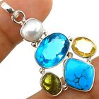 Natural Spider Web Turquoise & Pearl 925 Solid Sterling Silver Pendant GD2-8