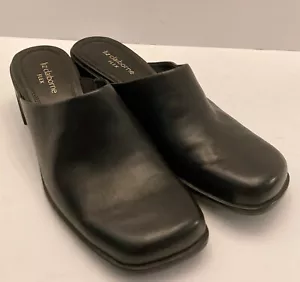 NIB Liz Claiborne Flex Mules Womens 7.5 M Black Leather Geya Block Heel Slip On - Picture 1 of 9