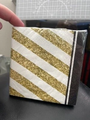 Black and Gold Beverage Napkins Paper 16 Pack Birthday Party Tableware Decor New - Image 1 of 2