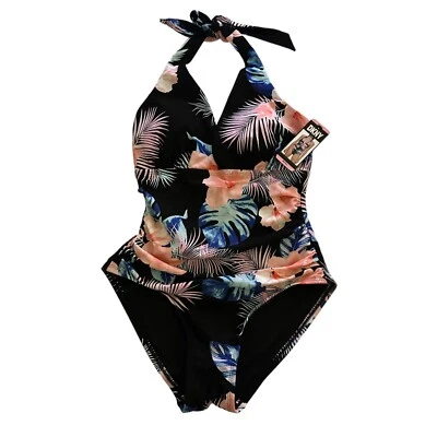 DKNY Womens Size S Island Tropical Print Shirred Waist Halter Swimsuit NWT - Image 1 of 4