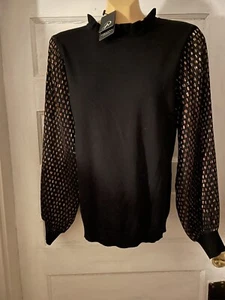 NWT Adrianna Papell Gold Foil Dot Long Sleeve Black Sweater Size M MSRP $89.00 - Picture 1 of 6