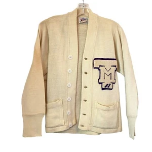 Vintage 50s Sweater Venus Letterman Wool Varsity Cardigan T M Men's 32 Small - Picture 1 of 12