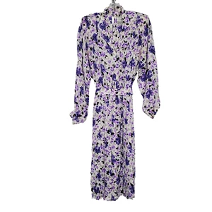 Vintage Leslie Fay Floral Blouson Pleated Dress 12 Petite Purple Secretary Belt - Picture 1 of 8