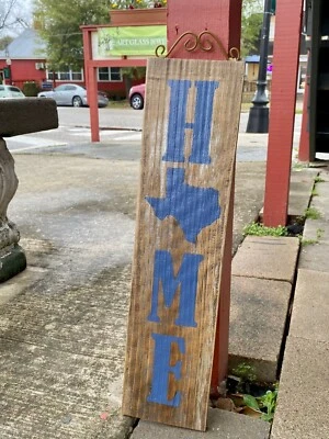 Letrero de madera rústico Texas Home placa colgante de pared azul natural envejecido hecho a mano Foto 1 de 4