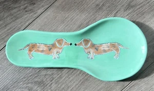 Anthropologie Dachshund Spoon Rest Gemma Orkin Wiener Dogs Puppies Green - Picture 1 of 9