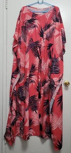 eShakti Batwing Caftan Beach Maxi Mumu Dress Sz 3X - 26W Pink Black Palm Leaves - Picture 1 of 18