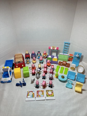 Peppa Pig Figures Lot With Furniture Accessories Vehicles Look Cover