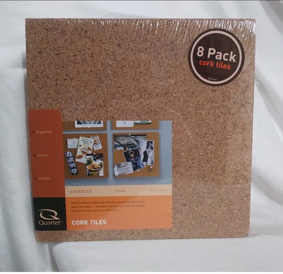 Quartet 8 Pack Cork Board Square Tiles 12x12 Adhesive Bulletin Boards Corkboard - Image 1 of 4