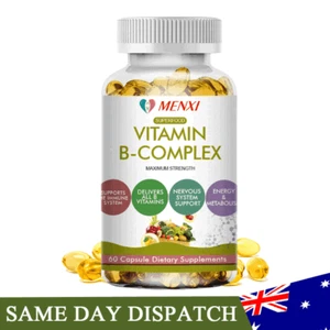 Vitamin B Complex Caps,Vitamins B1,B2,B3,B5,B6,B8,B12,Energy, Metabolism Support - Picture 1 of 8