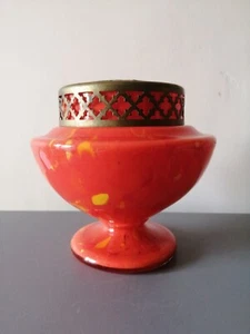 Vintage Art Deco 1930s Bohemian Czech Splatter Glass Posy Vase Urn Orange Kralik - Picture 1 of 11