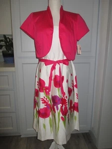 Dress Barn 2-teiliges Kleid & Bolero Jacke Set HOT PINK Blumenmuster Größe 10 Neu mit Etikett - Bild 1 von 14