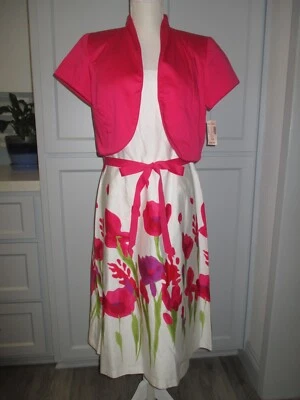 DRESS BARN 2-piece Dress & Bolero Jacket Set HOT PINK Floral Size 10 NWT - Image 1 of 4
