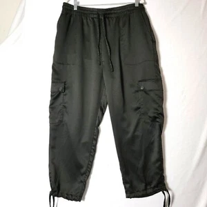 Time and Tru Womens Cargo Jogger Pants Sz XXL 20 Elastic Waist Silky Black - Picture 1 of 11