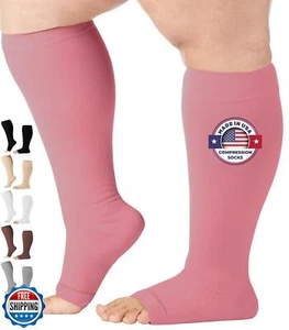 Compression Socks for Women and Men 20-30 mmHg - Wide Calf Toeless Compressio - Picture 1 of 5