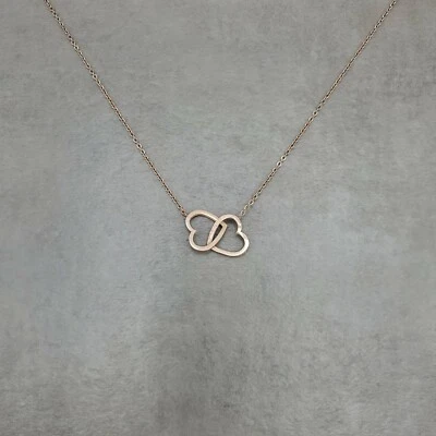 Double Heart ROSE GOLD Necklace Dainty Charm Fashion Pendant Two Twin Love - Image 1 of 4