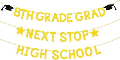 Banner Dorado Brillo 8º Grado, Niño Niña Niños Octavo Grado Fiesta de Graduación Foto 1 de 4