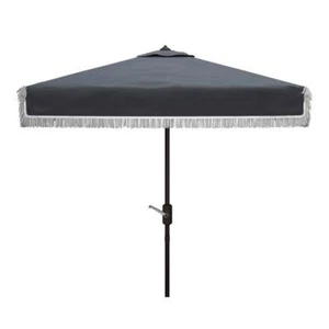Safavieh Milan Fringe 7.5ft Square Metal/Polyester Market Umbrella in Navy - Picture 1 of 5