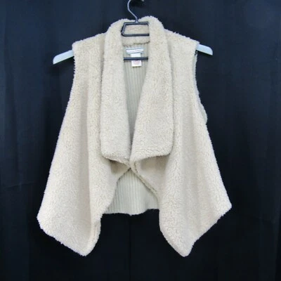 Flying Tomato Misses Fleece Front Vest Size L Ribbed Knit Back Beige Lined - Image 1 of 4