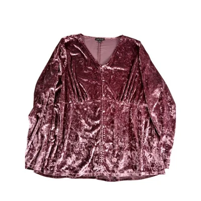  Camisa Lane Bryant Mujer 18/20 Púrpura Terciopelo Aplastado Estilo Manga Larga Blusa Foto 1 de 4