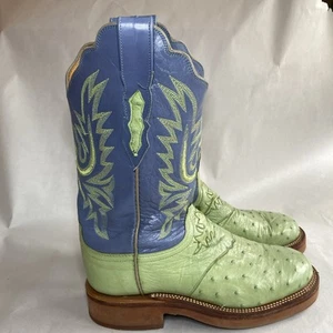 Lucchese 2000 Women’s Full Quill Ostrich Lime Green Blue Cowboy Boots Sz 8 B CLB - Picture 1 of 22