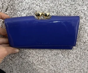 Ted Baker London Patent Leather blue Clutch Wallet crystal closure - Picture 1 of 6