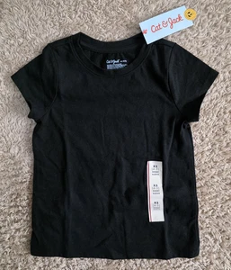 Girls' Short Sleeve T-Shirt - Cat & Jack Ebony Black XS (4/5) NEW with TAGS - Picture 1 of 4