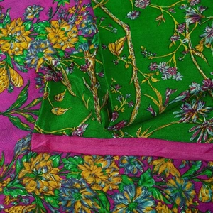 Sanskriti Vintage Sarees Green Pure Silk Floral Printed 5+Yd Dressmaking Sari - Picture 1 of 12