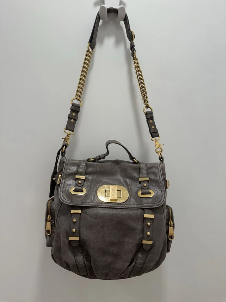 Badgley Mischka Stylish Gray Leather Shoulder Bag - Image 1 of 4