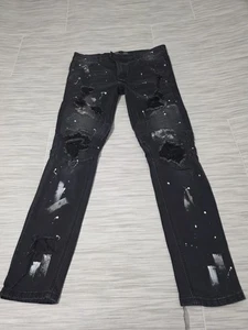 KDNK Moto Skinny Distressed Stretch Denim Black Jeans Mens Size 34 X 32 - M2166 - Picture 1 of 4