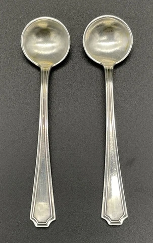 Pair Of Durgin Fairfax Sterling Silver Salt Dips / Spoons Old Mark No Monogram Cover