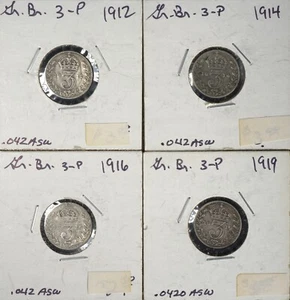 Great Britain 3 Pence 1912, 1914, 1916, 1919, lot of 4 - Picture 1 of 9