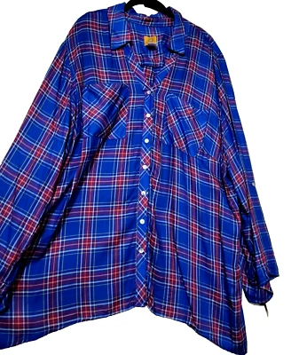 Ruby Rd NWT Beautiful Blue Plaid Long Loose Sharkbite Hem Soft VNeck Top Plus 2X - Image 1 of 4