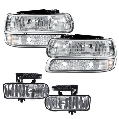 Bumper Chrome Headlights+Fog Lights Fit For 00-06 Suburban Tahoe 99-02 Silverado - Image 1 of 4