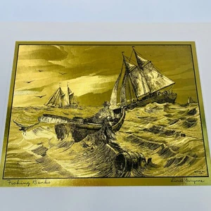 Vintage Lionel Barrymore Gold Etch Prints Original Folder Fishing Boat Sailboat - Bild 1 von 12