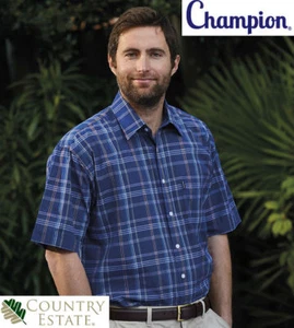 MENS SHORT SLEEVE CHAMPION WHITBY CASUAL HUNTING OUTDOOR COTTON HEAVY SHIRT - Picture 1 of 4