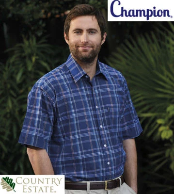 MENS SHORT SLEEVE CHAMPION WHITBY CASUAL HUNTING OUTDOOR COTTON HEAVY SHIRT — 第 1/4 张图片