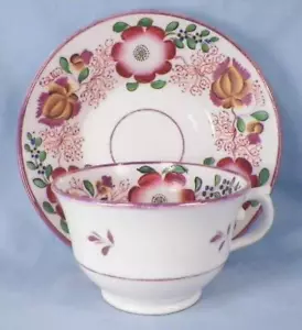 Rosa Glanz Tasse & Untertasse Rotgold Blumen Reben weiche Paste Antik #6 - Bild 1 von 9