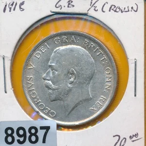 GREAT BRITAIN - 1918  - GEORGE  V -SILVER  - 1/2 CROWN - WITH LUSTER -  #8987 - Picture 1 of 2