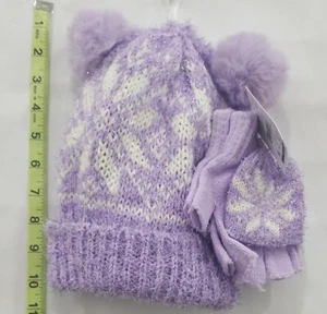 Holiday Time Girl's Tinsel Snowflake Hat and Gloves 2-Piece Set, Purple One Size - Picture 1 of 4