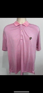 F&G Tech Mens Large Pink Striped Indian Logo Short Sleeve Golf ⛳️ Polo Shirt - Picture 1 of 2