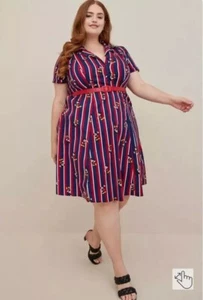 Torrid Disney Mickey Mouse Retro Swing Kleid Popeline gestreift rot & blau Gr. 20 NEU - Bild 1 von 9