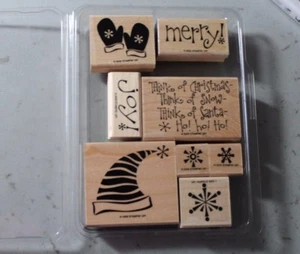 Stampin' Up! FELIZ Set de Sellos Navidad Mitones Papá Noel Sombrero Copo de Nieve Invierno Alegría - Imagen 1 de 2