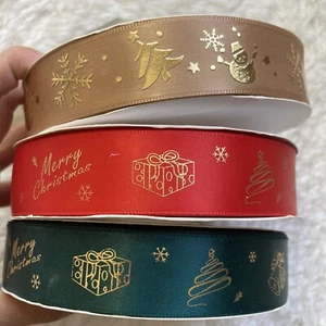 Christmas Ribbon Lot Of 3 Pieces/ Each 1-inch Width 22-yards Length - Picture 1 of 4