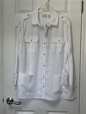 NWT Chico's Size 3 XL 16-18 Alabaster White Cold Shoulder Utility Jacket $99 - Image 1 of 4