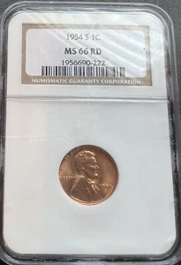 1954-S 1C Lincoln Cent NGC MS 66 RD - Picture 1 of 3
