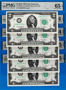 $2 FEDERL RESERVE Note Birth Dates SERIAL # 1976, 77,78,79,80,81,82,83,84,85 PMG - Picture 1 of 4