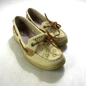 Sperry Top Sider Angelfish Oat Womens 7.5M Beige Leather Floral Perforated Shoes - Picture 1 of 9